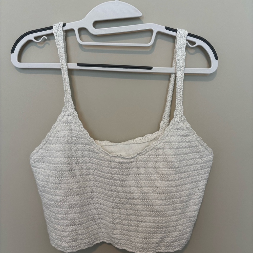 White Knit Cropped Tank Top